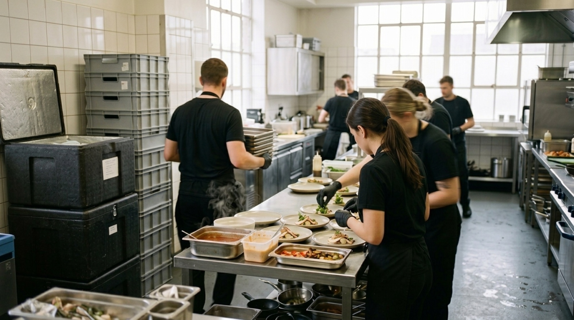 Crew von STREET-KITCHEN in der Produktionsk&uuml;che